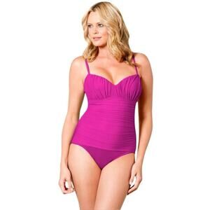 Miraclesuit Rialto FUCHSIA Pink Ruched One Piece Swimsuit Women’s Sz 16